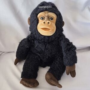 Hosung Black Monkey Plush Hand Puppet Squeaker Flocked Face Hugger 10 Inch 1994